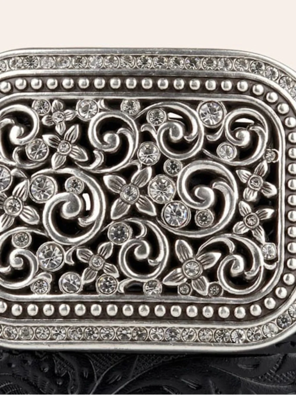 Women’s Ariat Black Tooled Leather Rhinestone Buckle Belt XL NWT